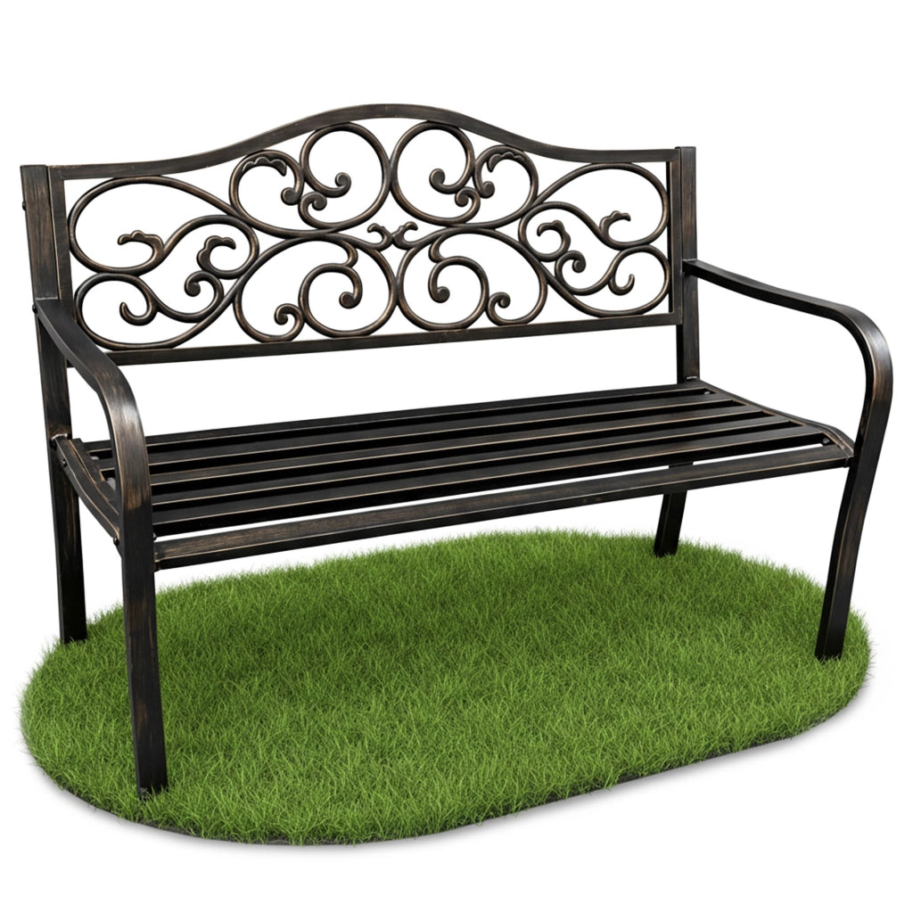 Panchina da giardino bruna IRGA con gambe in acciaio e schienale in ghisa larghezza 127 cm