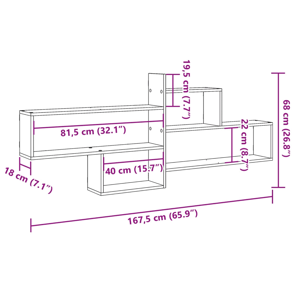 Mensola a Parete Rovere Fumo 167,5x18x68 cm in Truciolato 853321