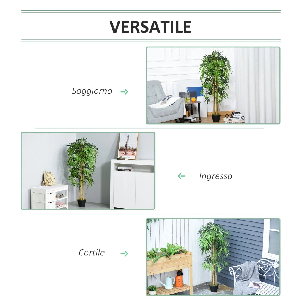Pianta Artificiale di Bambù H150 cm con Vaso Verde