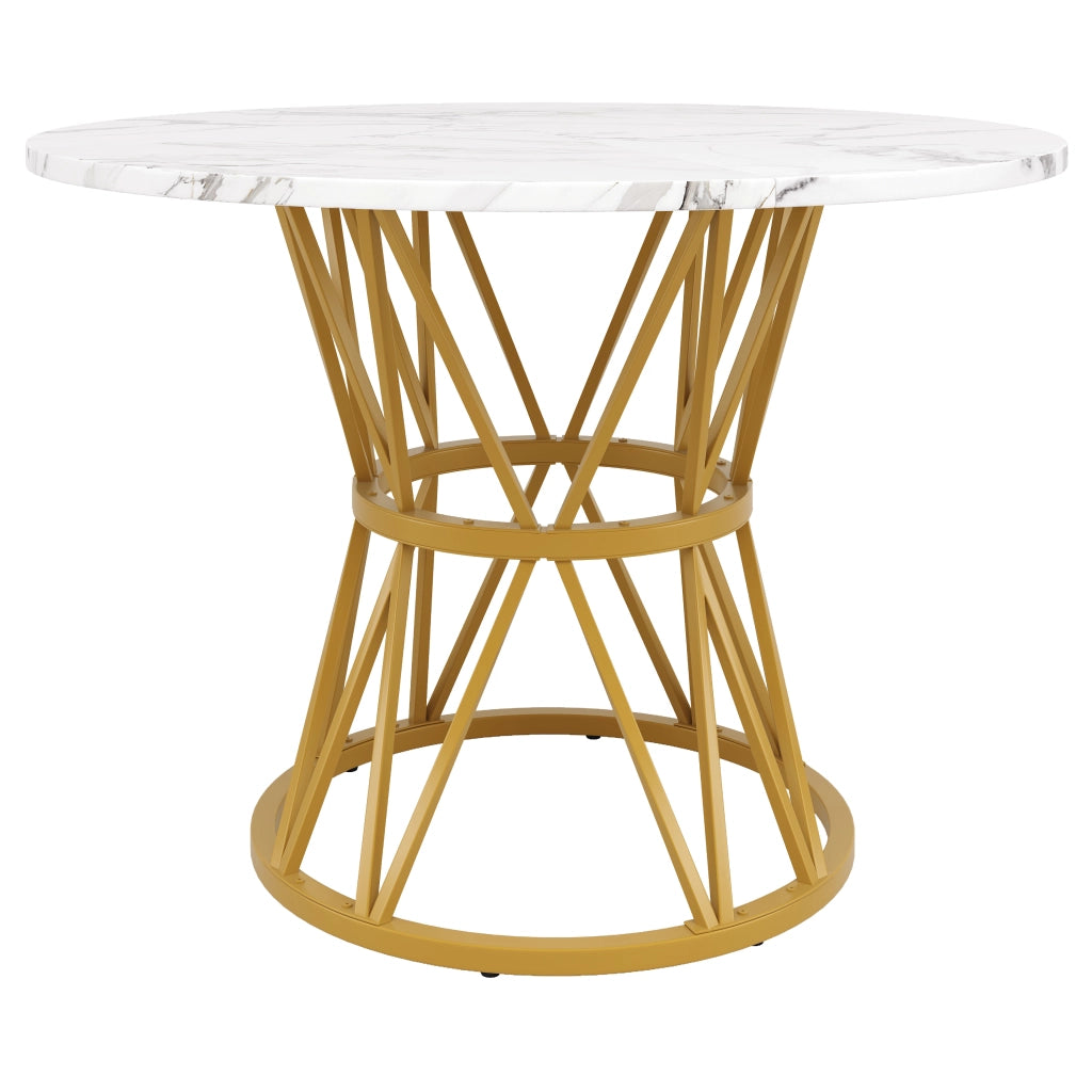 Tavolo da pranzo per 4 persone con piedi regolabili e piano rotondo in MDF effetto marmo oro 100 × 100 × 76 cm