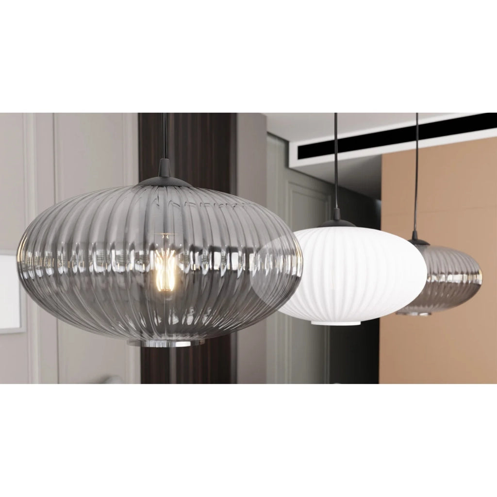 Lampadario 3 Luci Iris In Acciaio Nero Paralume Plissè Multicolor