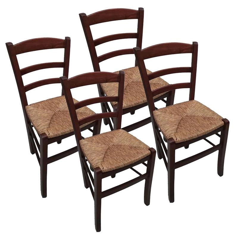 SEDIA IN LEGNO COLORE NOCE 45×45×85 CM MODELLO PAESANA CON SEDUTA IN PAGLIA GREZZA E SCHIENALE ALTO - 4PZ