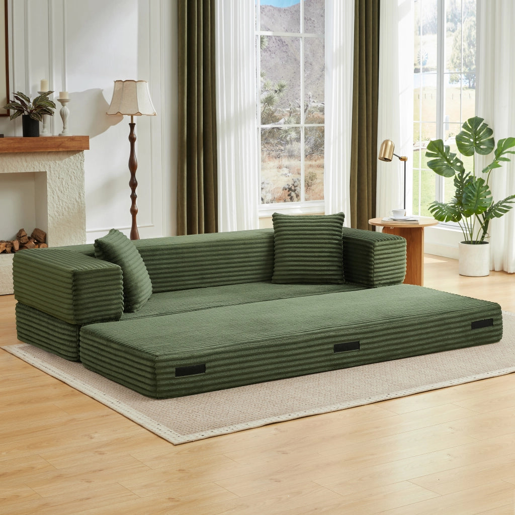 Divano trasformabile in schiuma con funzione letto, design quadrato, in Schiuma, Verde
