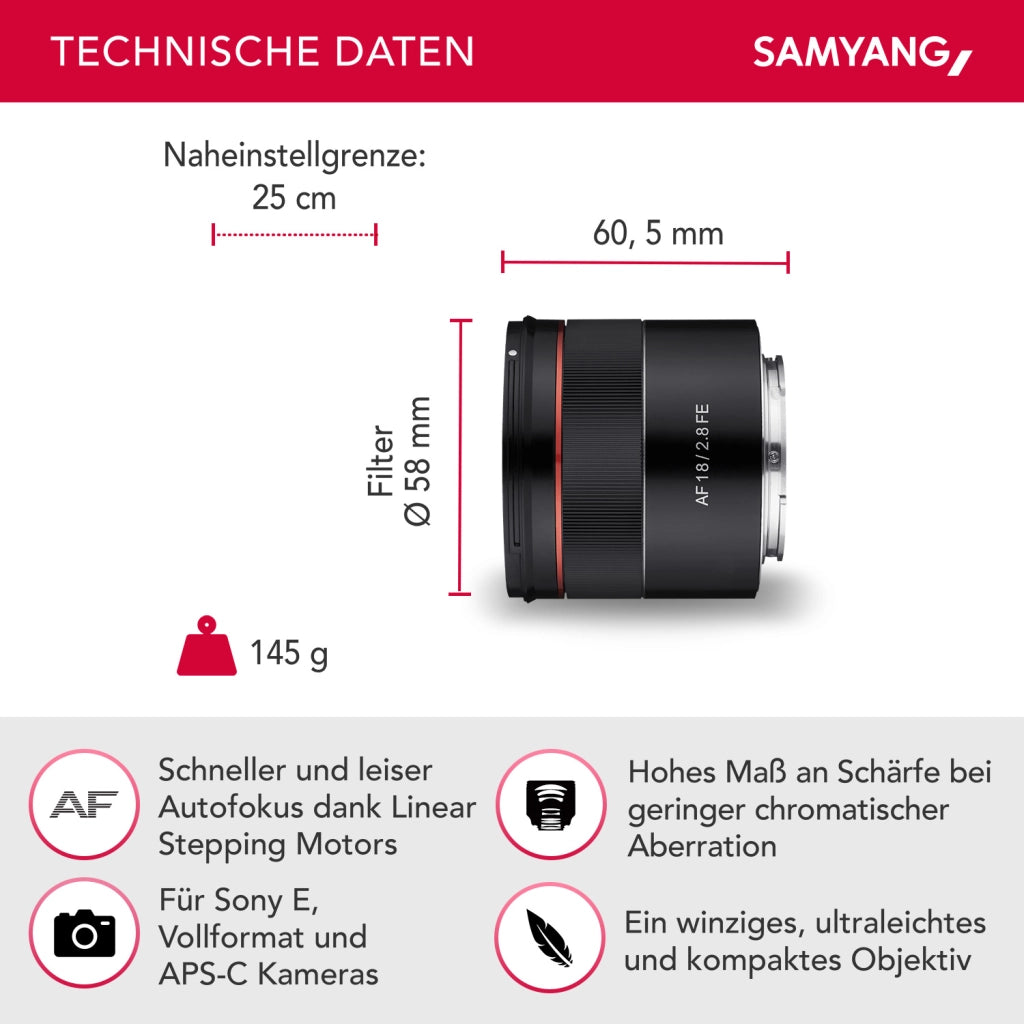 Obiettivo fotografico AF 18 mm F2.8 FE - Autofocus full-frame APS-C a focale fissa - compatibile con Sony E-mount
