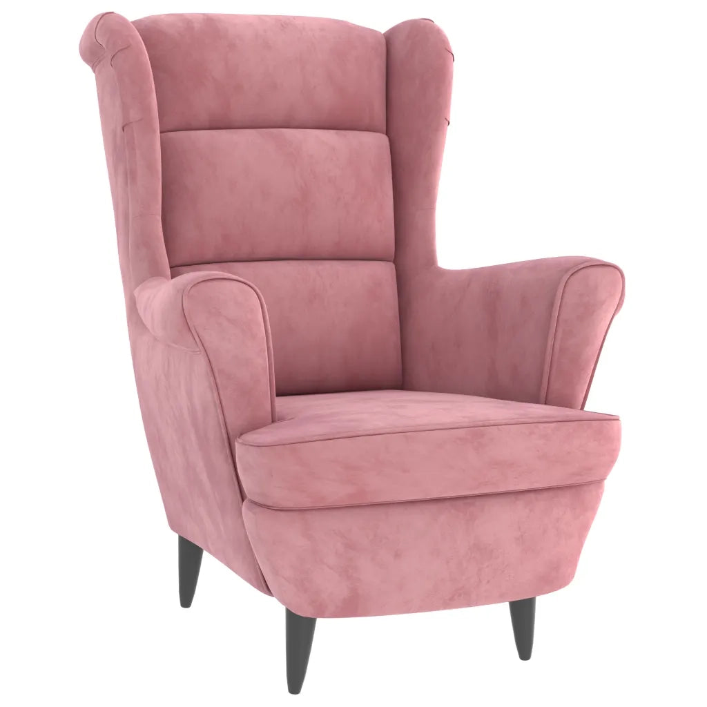 Poltrona | Sedia Relax con Schienale ad Ala con Poggiapiedi Rosa in Velluto