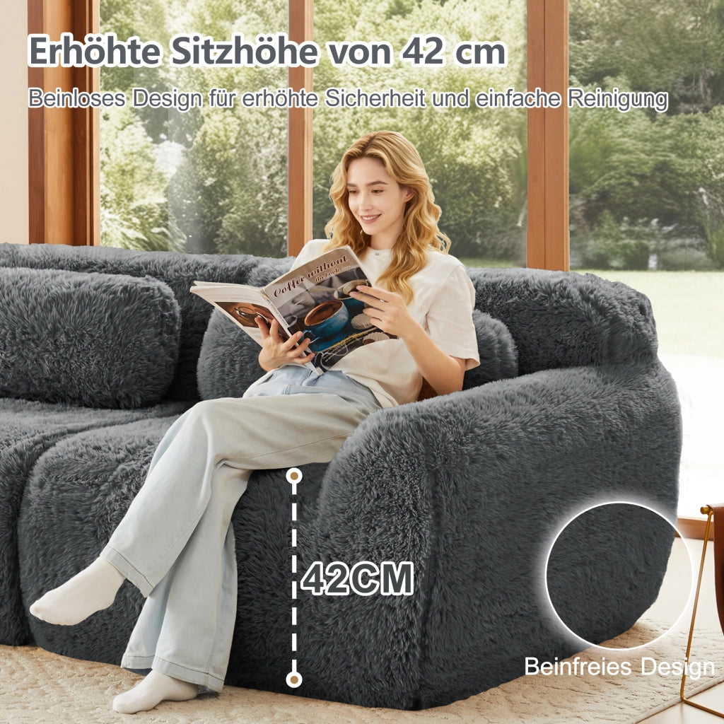 Divano Angolare Modulare A L 2-4 Posti senza Montaggio con Cuscini Seduta Profonda Comfort Nuvola in Peluche Grigio