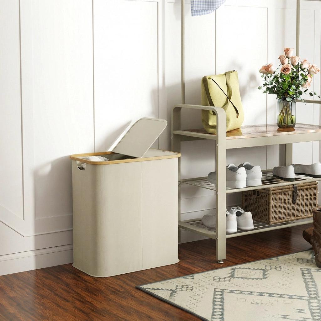 Cestino Pieghevole per Biancheria ¨C zephmum ¨C Beige, Plastica, 80 Litri