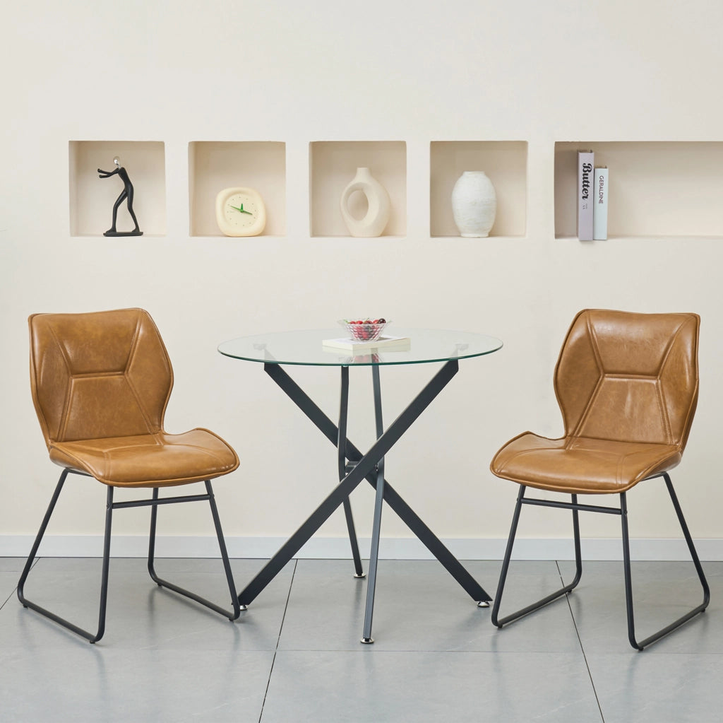 Set di 2 sedie da pranzo imbottite marroni con struttura in metallo