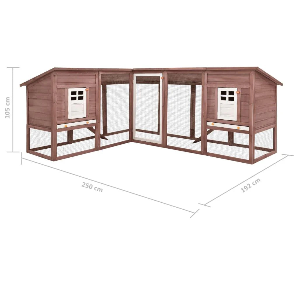 Conigliera da esterno con recinto 250 x 192 x 105 cm moka e bianco legno di abete 02_0000597