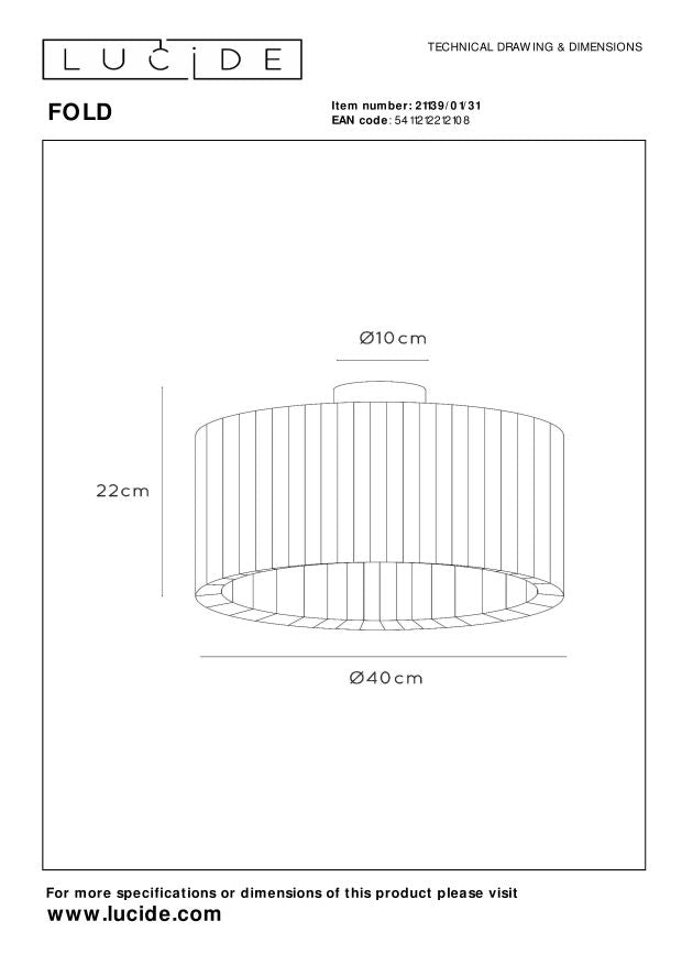 Plafoniera bianca rotonda 40cm tessuto E27 Lucide Fold