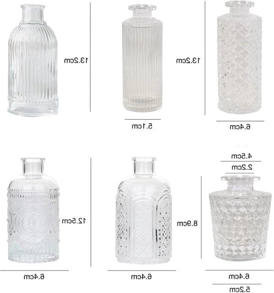 Set di Vasi in Vetro Miniaturale da 6 pezzi per la Decorazione di Tavola - Matrimonio, Vasi a Fiore di Ippocastano, Salotto - Battesimo, Decorazione di Matrimonio