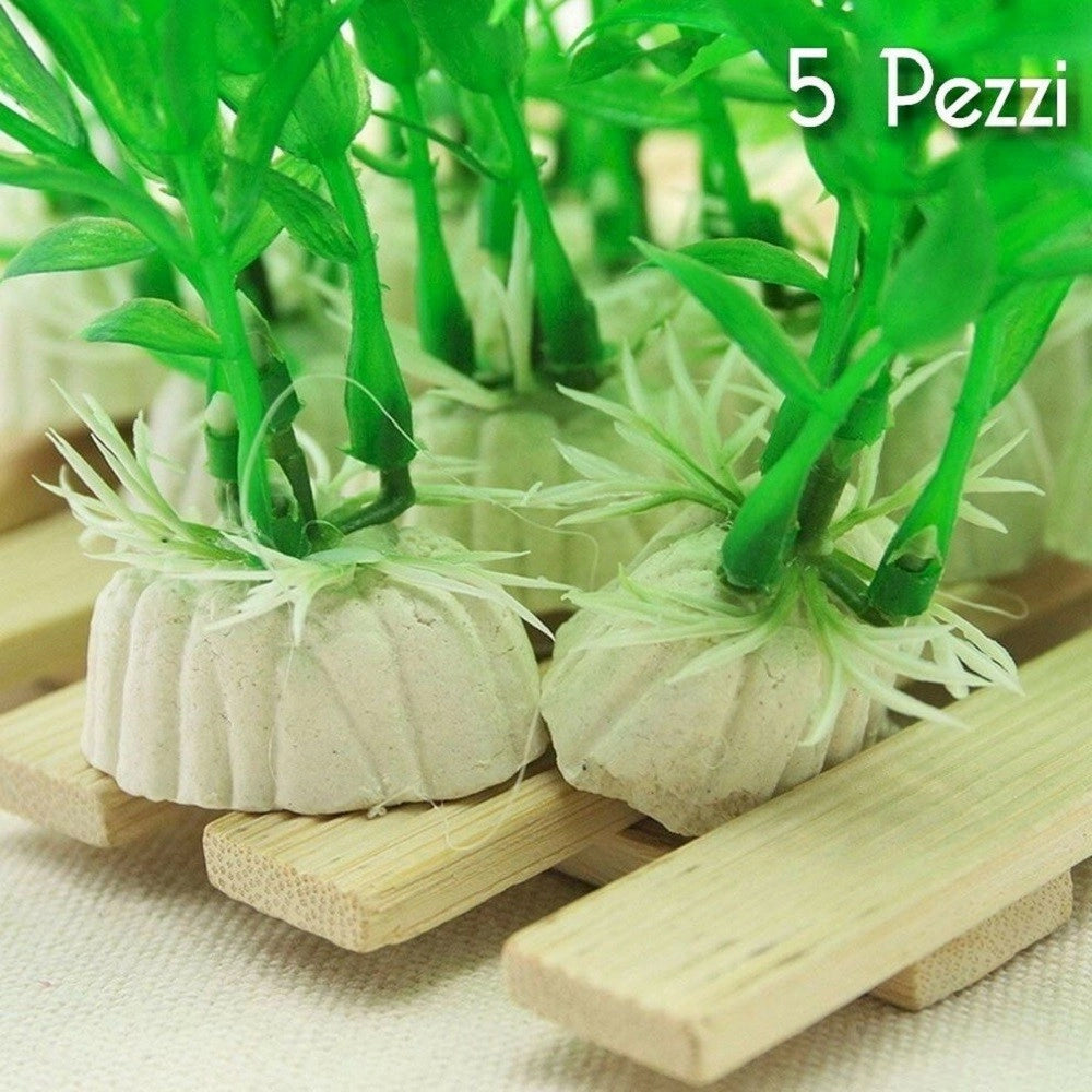 Trade Shop - Set 5 Pianta 12 Cm Piantina Artificiale Per Acquario Piante Finte Plastica Verde -