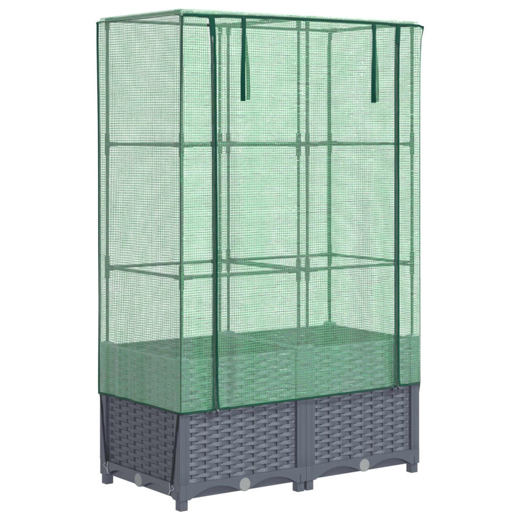 Aiuola rialzata/fioriera con copertura effetto rattan 80 x 40 x 138 cm blu/grigio 02_0038790