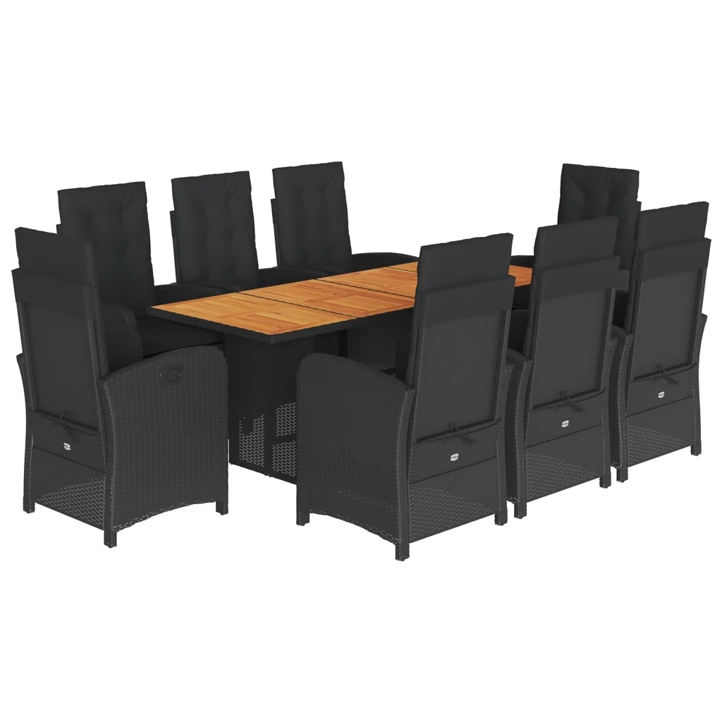 Set da Pranzo da Giardino 9 pz con Cuscini Nero in Polyrattancod mxl 113241