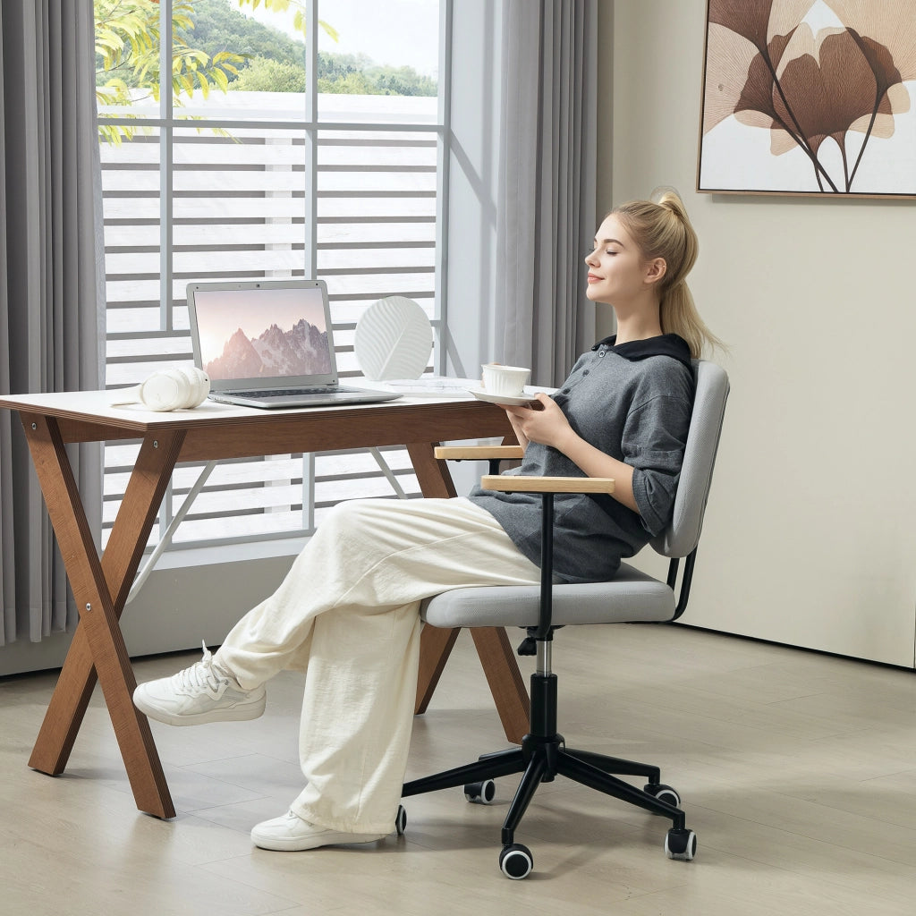 Sedia da ufficio con braccioli in legno, seduta regolabile con ruote ¨C Xylo ¨C Grigio 59x55x84-94cm