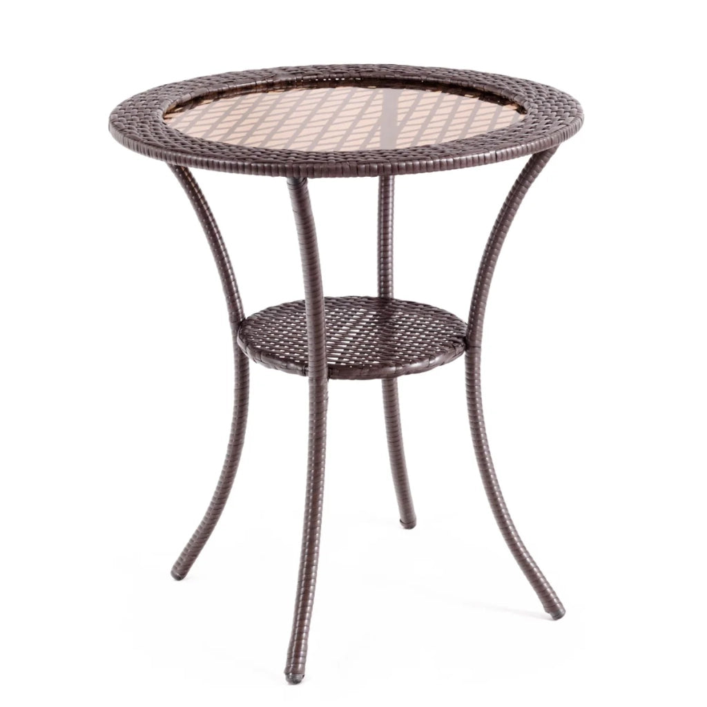 Tavolino da giardino rotondo 64 x 72 cm con moderno spazio di archiviazione in rattan PE marrone 20_0013782