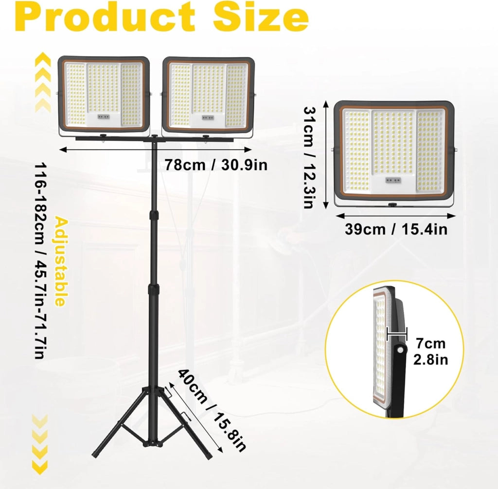 2 faretti a LED da 300 W, 24000 lm, super luminosi, da lavoro ricaricabili, con cavo di ricarica USB‑C da 2 m, per garage, officina o cantiere