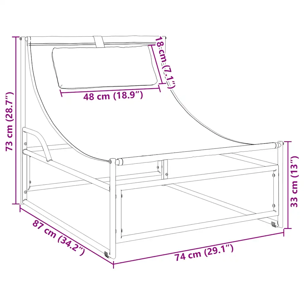 Sedia a sdraio da giardino color antracite 87x74x73 cm Acciaio e Textilene 42003022