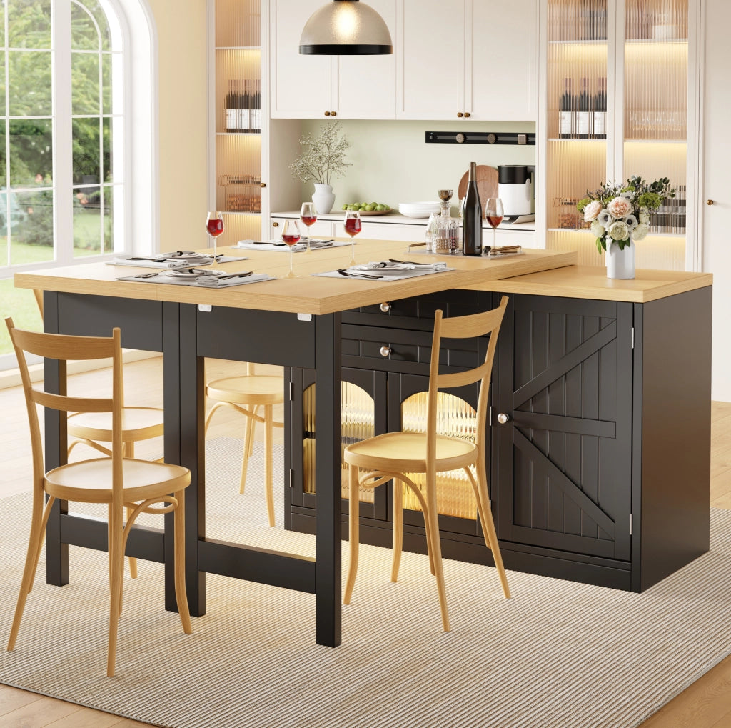 Isola cucina estensibile girevole 120-194 cm nera