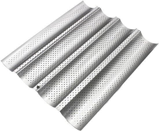 Forma Baguette in Acciaio Inossidabile - Antiaffondamento - Per 4 Baguette - Dimensioni 38 x 32,5 x 2,5 cm - Distribuzione Omogenea del Calore - Piastra di Cottura