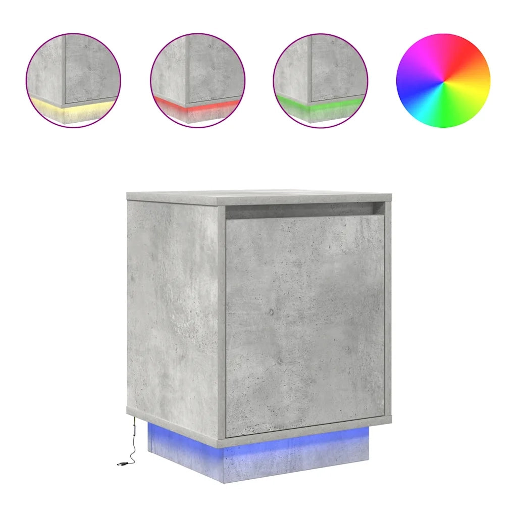 Comodini con Luci a LED 2 pz-Set di 2 Tavolino da notte Grigio Cemento 38x34x50 cm 584633