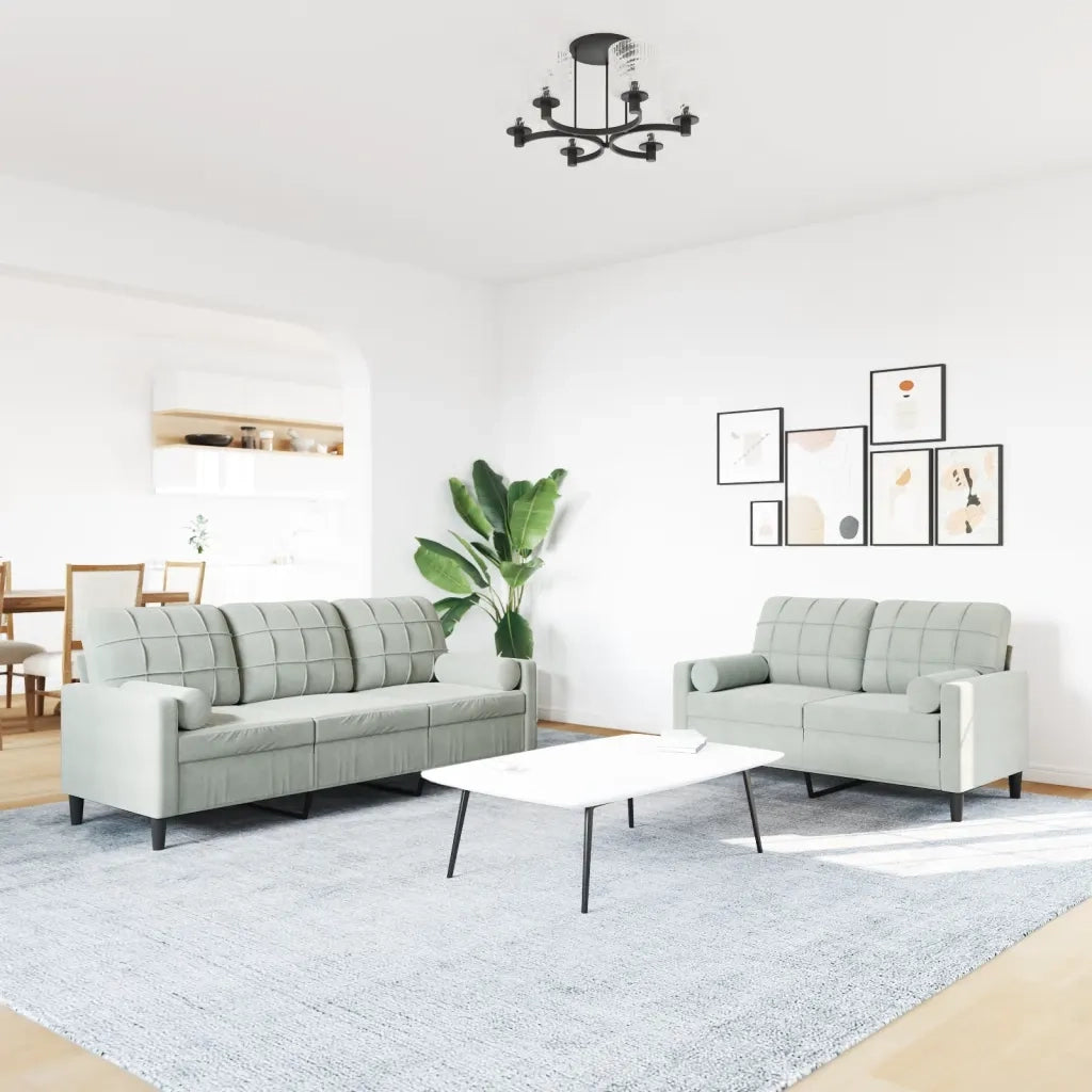vidaXL Set di Divani 2 pz con Cuscini e Rinforzi Grigio Chiaro Velluto