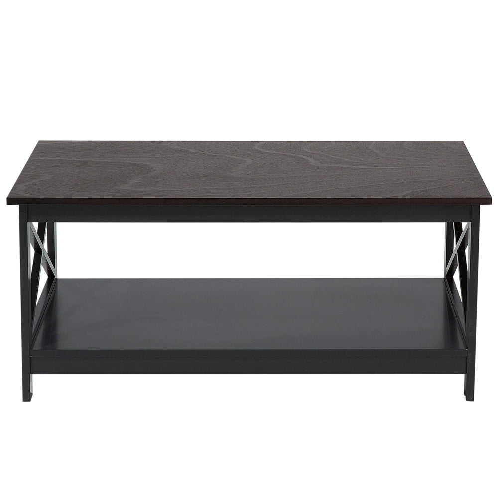 Tavolino da caffè Nero 100 x 55 cm 2 ripiani rettangolare da tavolo in stile moderno