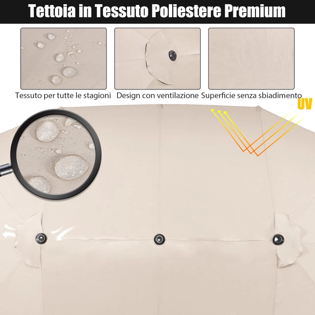 Ombrellone Doppio Giardino 470 cm, Rectangolare, Antivento, Protezione UV, Manovella, 12 Stecche, per Giardino Piscina Terrazza, 470 x 280 x 245 cm (Beige)