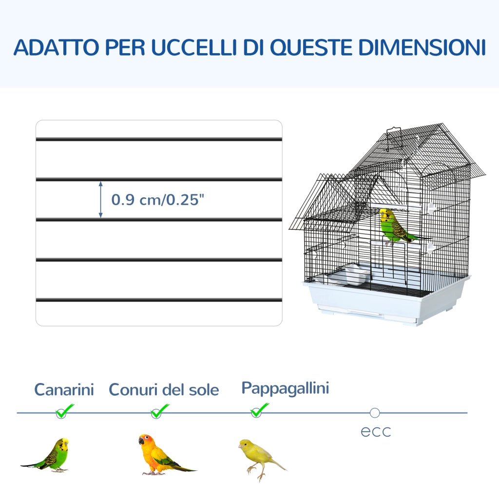 EasyComfort Gabbia per Uccelli in Metallo con Maniglia, Vassoio Estraibile, Pioli e Altalena, 39x33x47cm, Bianco