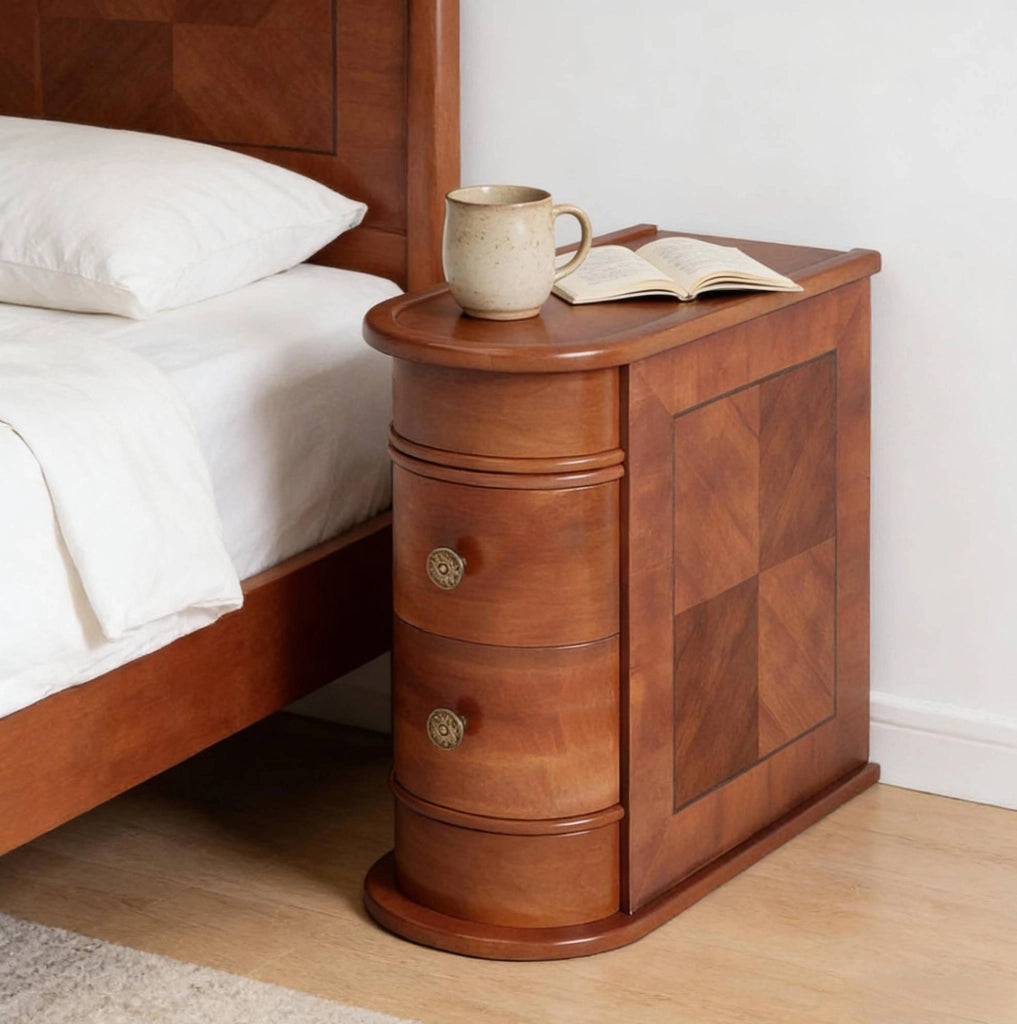Comodino in legno 60x27x60 cm noce con 2 cassetti, già montato