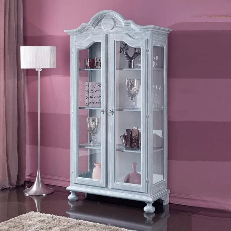 Vetrina 2 porte in legno shabby azzurro l.103 p.45 h.197 (958) - Mobili 2G