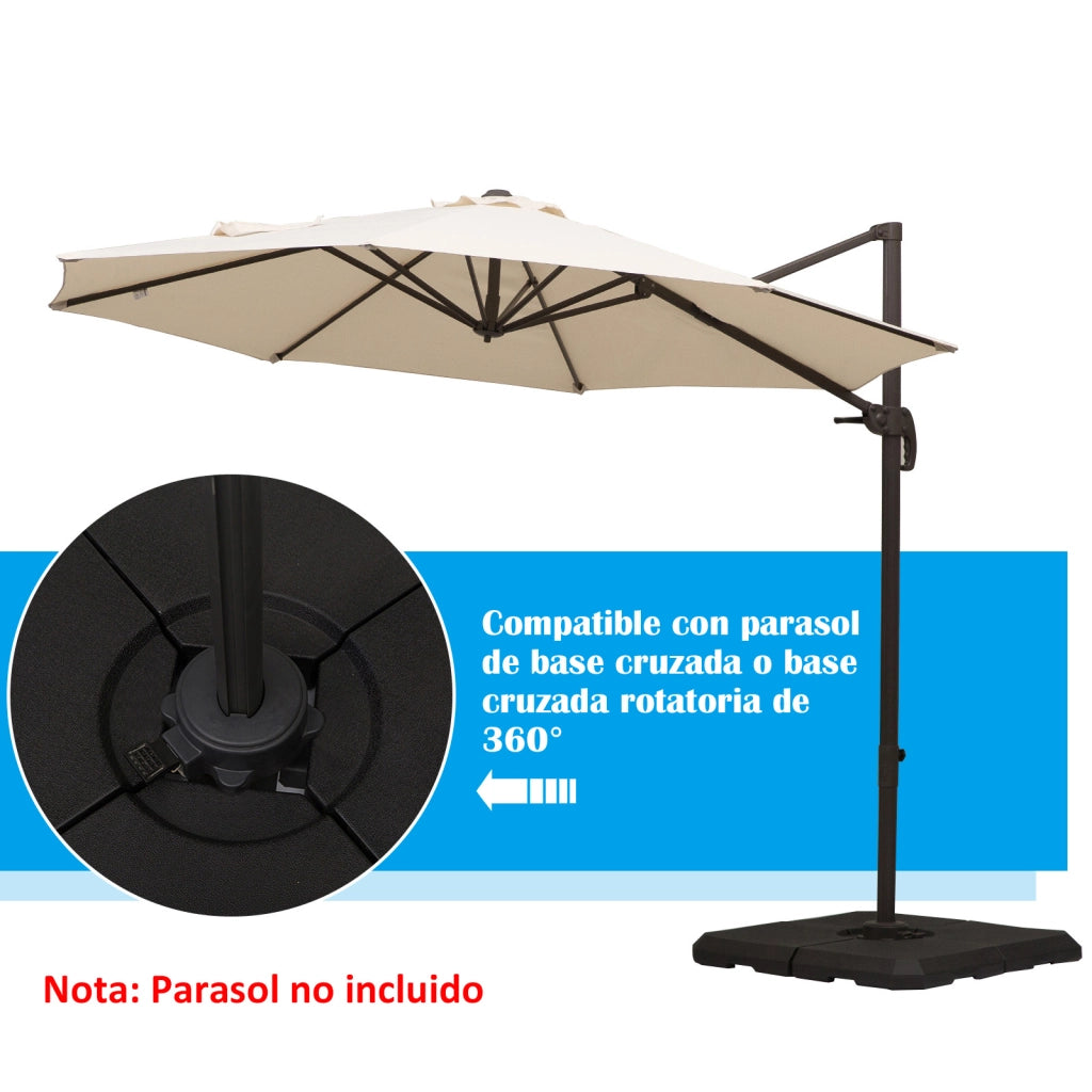 Base per Ombrellone 100x100x9,5 cm ¨C zephmum ¨C 4 Pezzi, Riempi con Acqua o Sabbia, Nero