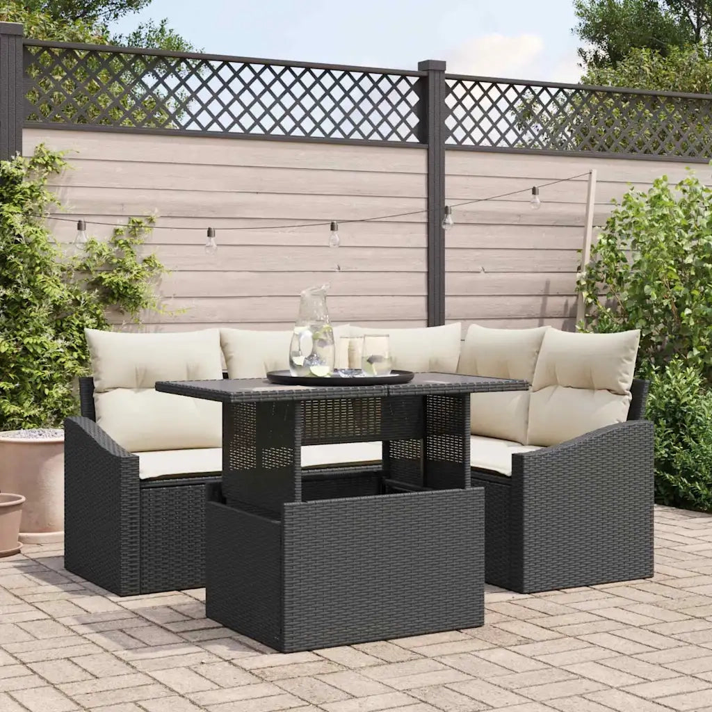 Set Divano da Giardino 5 pcs Nero e Crema polyrattan 3348993