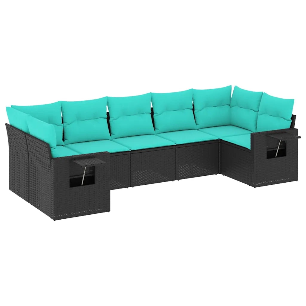 Set Divani da Giardino 7 pz con Cuscini Nero in Polyrattan 3220586