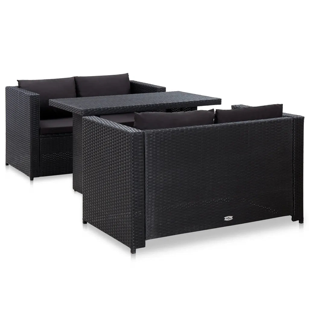 Set Divani da Giardino 3 pz con Cuscini in Polyrattan Nero cod mxl 30017