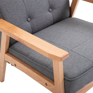 Poltrona Stile Nordico Retrò in Legno con Rivestimento in Lino  Grigio Chiaro