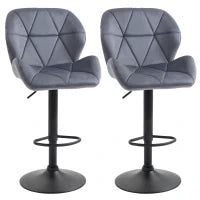 Set 2 Sgabelli da Bar con Altezza Regolabile Base in Metallo Seduta in Velluto, Sgabelli Cucina Alti Girevole con Schienale e Poggiapiedi, 51.5x57.5x93-114.5cm, Grigio