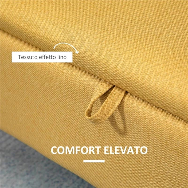 PANCA FONDO LETTO CON SPAZIO CONTENITORE E RIVESTIMENTO IN POLIESTERE GIALLO, 101X38.5X44.5 CM