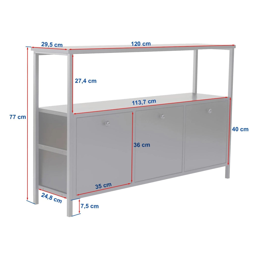 Madia Noda, Credenza 2 Ripiani, 120x30x77h cm Bianco Lucido