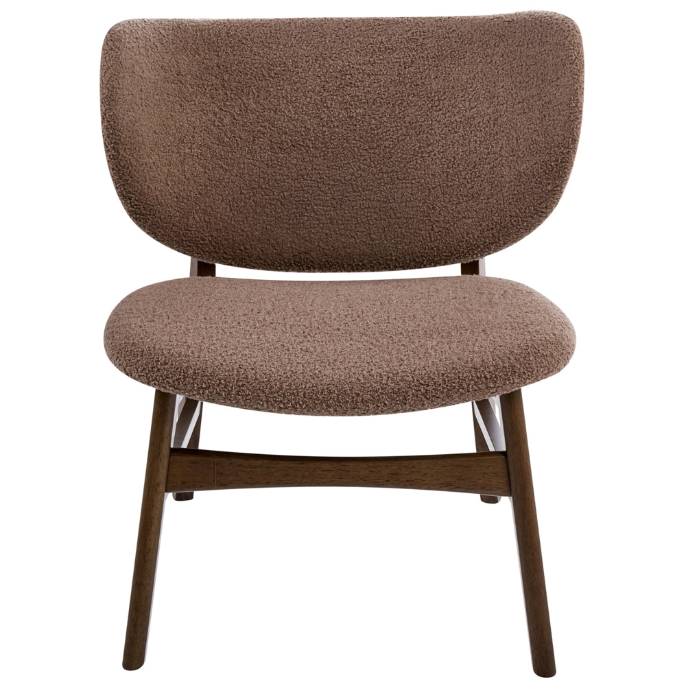 Sedia da pranzo in tessuto bouclé di poliestere marrone scuro e tortora, con gambe in legno di gomma, stile retrò tradizionale