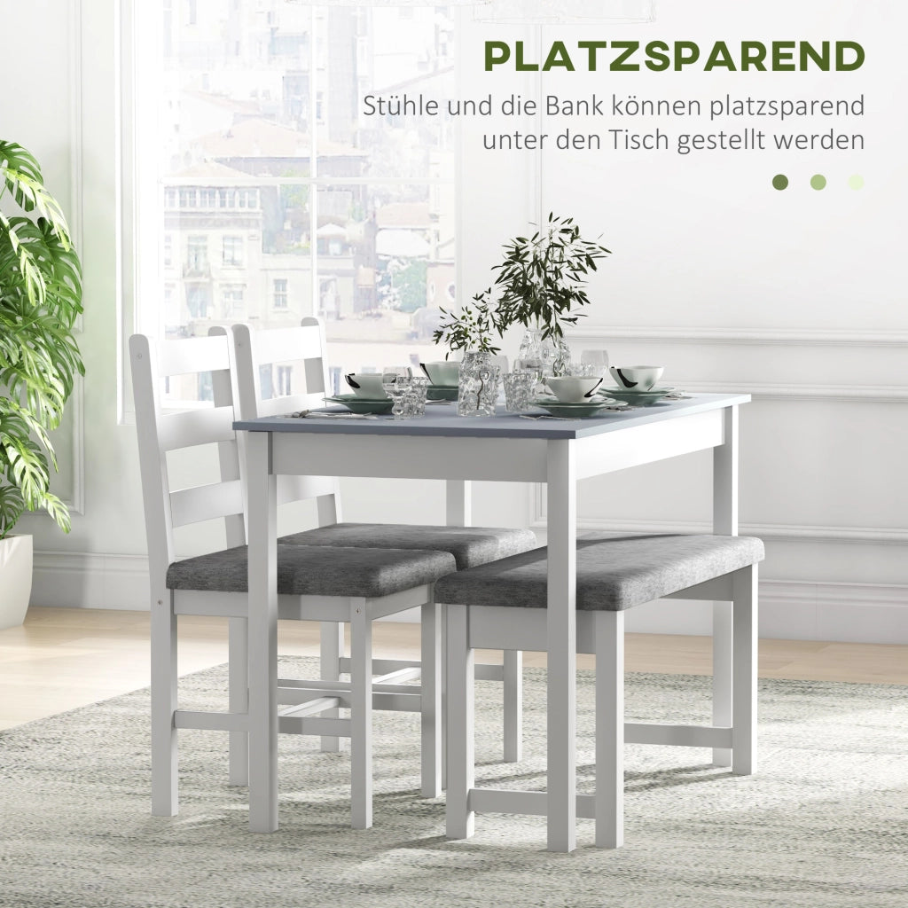Set tavolo da pranzo per 4 persone con 2 sedie e panca, in tessuto effetto lino, per cucina e soggiorno, grigio