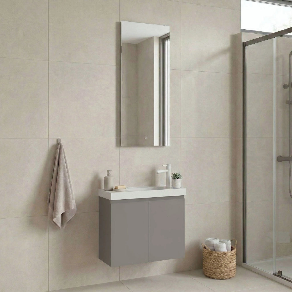 Set mobile lavabo con specchio (2 pezzi) "Ferla 60" - 60 x 22 x 50 cm - Mink opaco
