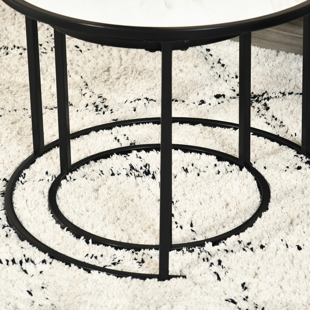 Tavolini nido impilabili ¨C Minimal ¨C bianco effetto marmo ?60x46 cm e ?40x40 cm