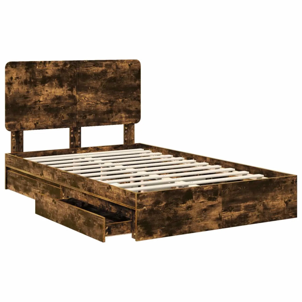 Letto con Contenitore con testiera Rovere fumé 135 x 190 cm