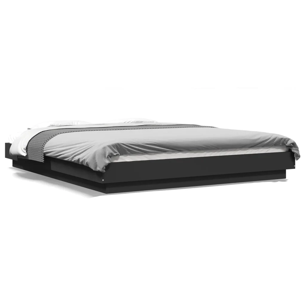 Giroletto con Luci LED-Struttura Letto Nero 150x200 cm in Legno Multistrato