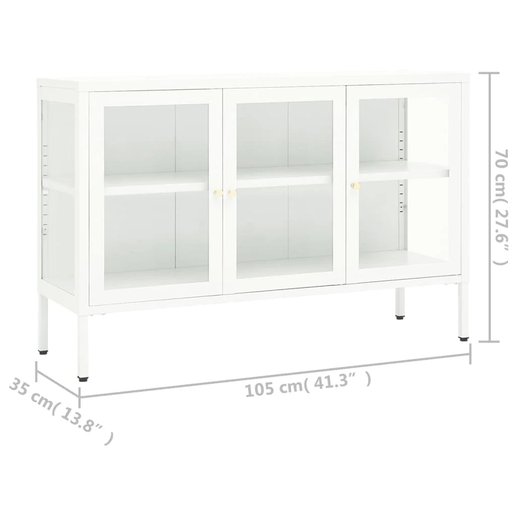 Buffet credenza cassettiera armadio mobile contenitore organizer per cucina soggiorno salotto 105 x 35 x 70 cm acciaio e vetro bianco 02_0030192