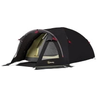 Tenda a Tunnel per 2-4 Persone con Finestre Laterali e Gancio, in Poliestere 190T e PE, 3.3x1.9x1.2 m, Nero