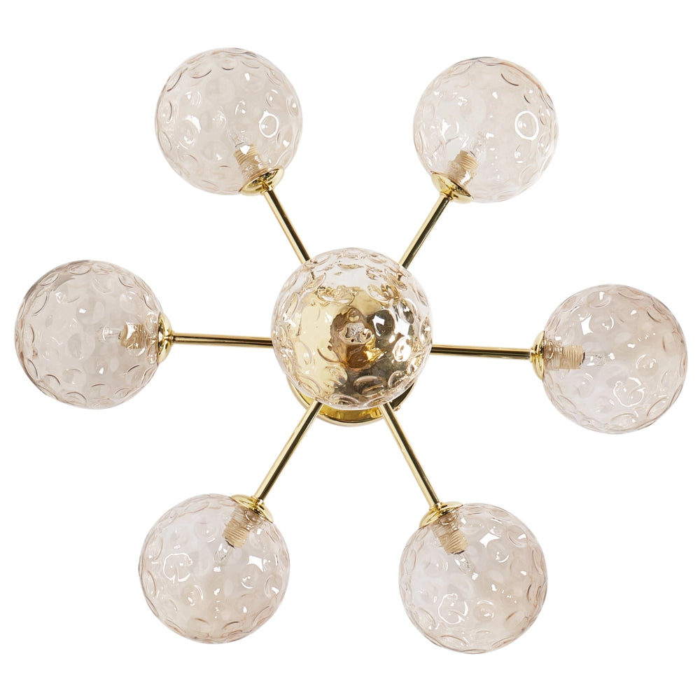 Lampadario in vetro 7 luci rotonde beige metallizzato e oro stile moderno