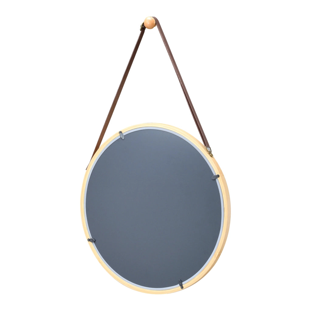 Specchio Sospeso 'Bykle' Rotondo Ø 38 cm Cornice in Bambù e Cintura Regolabile in Lunghezza [en.casa]