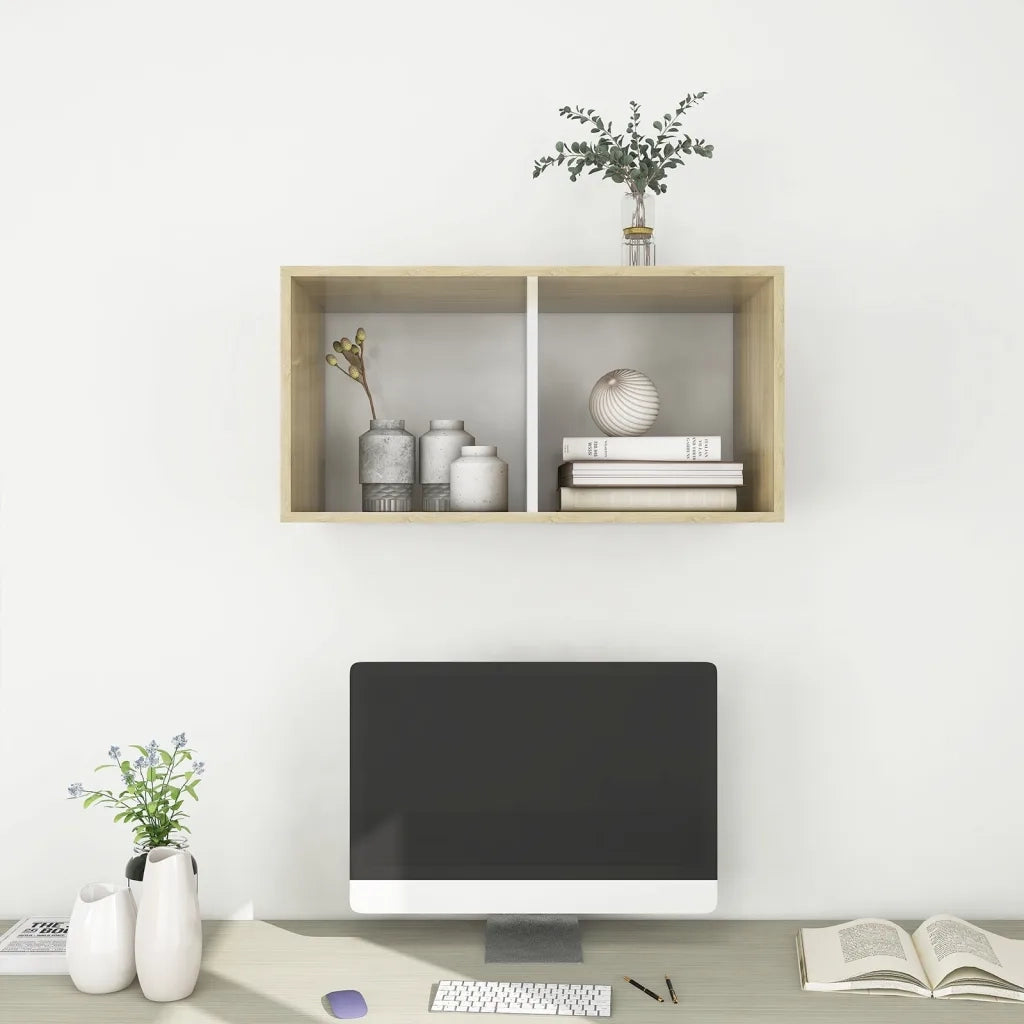 Mobile TV Parete Rovere Sonoma e Bianco 37x37x72 cm Multistrato 805476